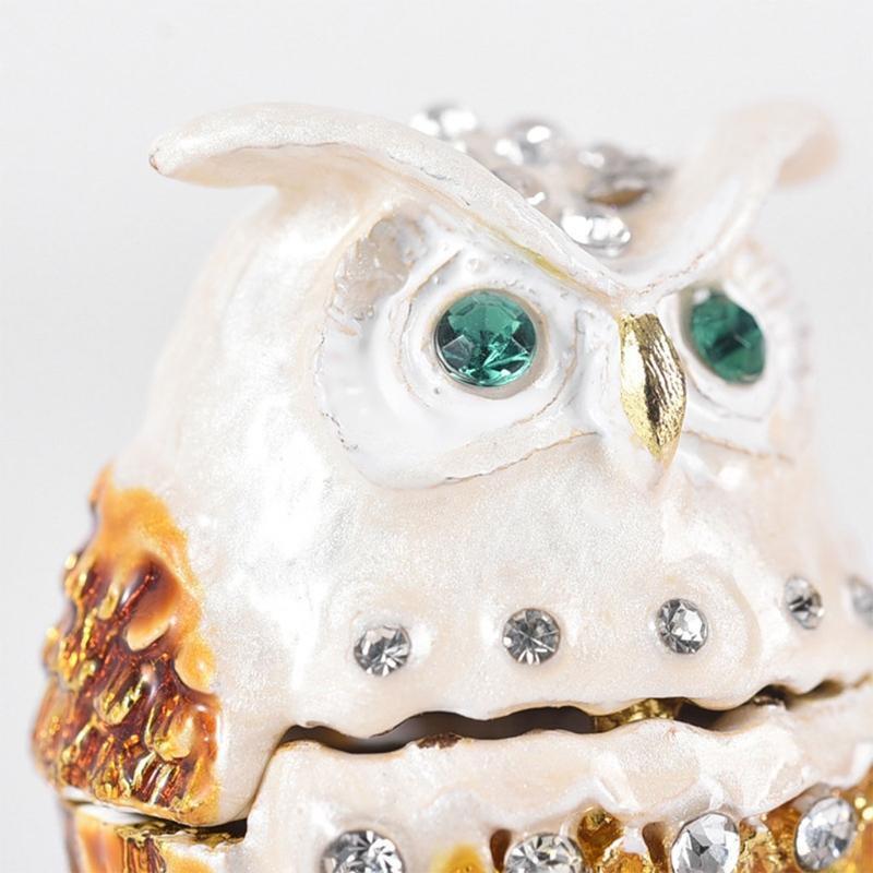 Owl Jewelry Storage Box Enamel Diamond-studded Home Decoration Metal Crafts