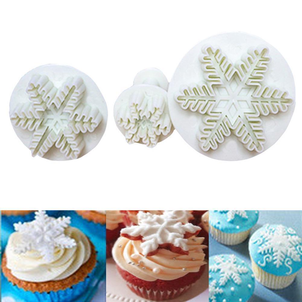 3pcs Snowflake Embossed Mould Fondant Cake Decoration Mold DIY Baking Tools