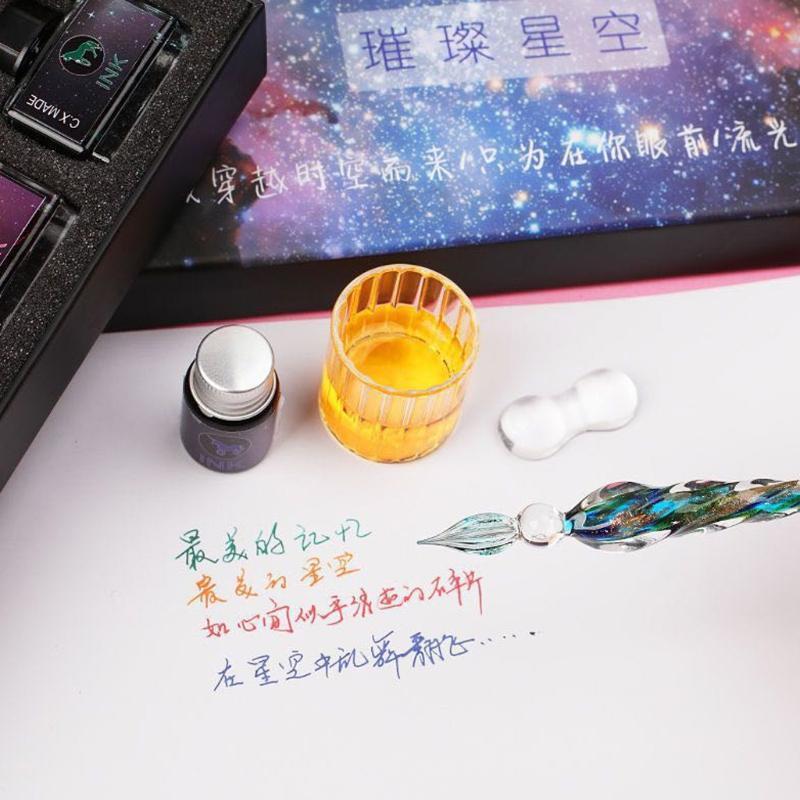 Glass Dip Pen Ink Crystal Pen with 12 Colorful Inks Gift for Beginners & Artist