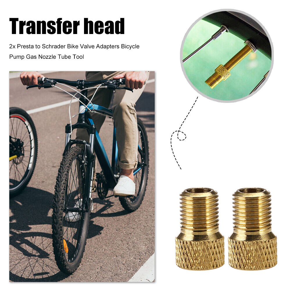 2x Presta to Schrader Bike Valve Adapters Bicycle Pump Gas Nozzle Tube Tool