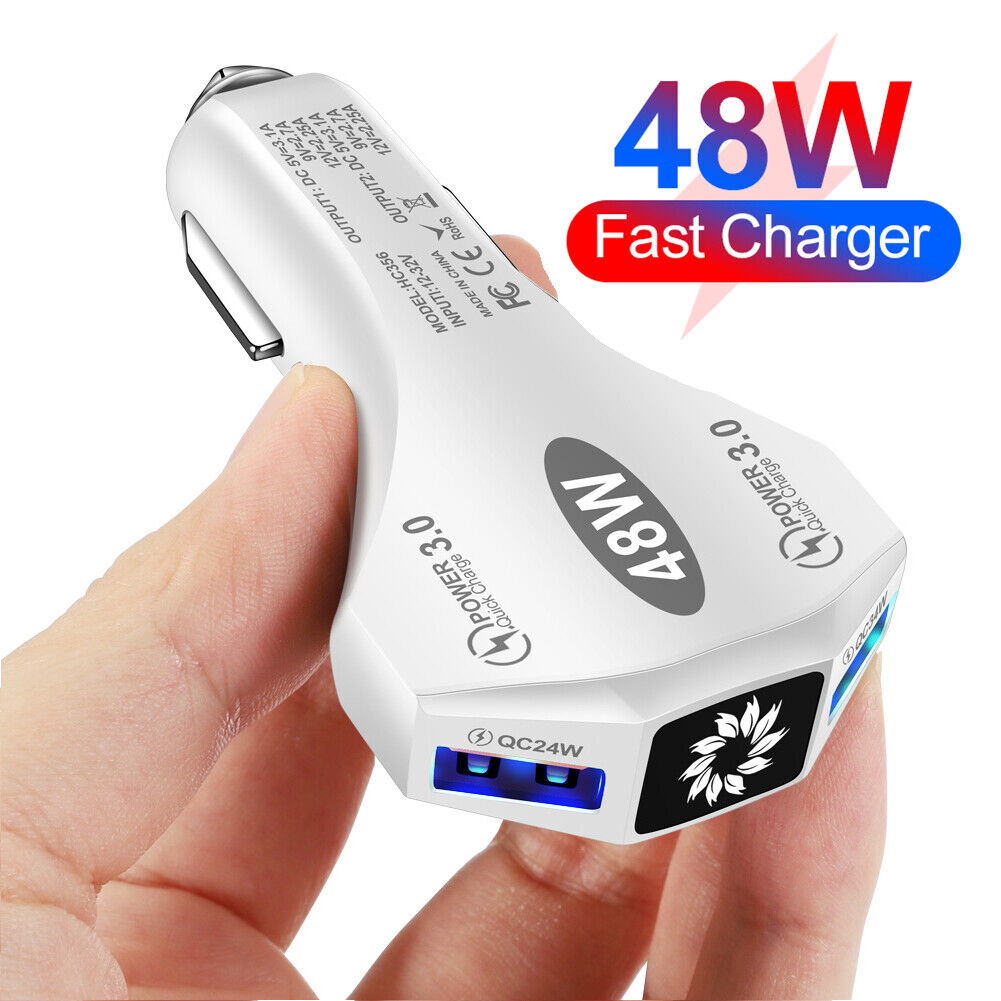 Dual USB QC3.0 48W Car Charger Mobile Phone Fast Charging Adapter (White)