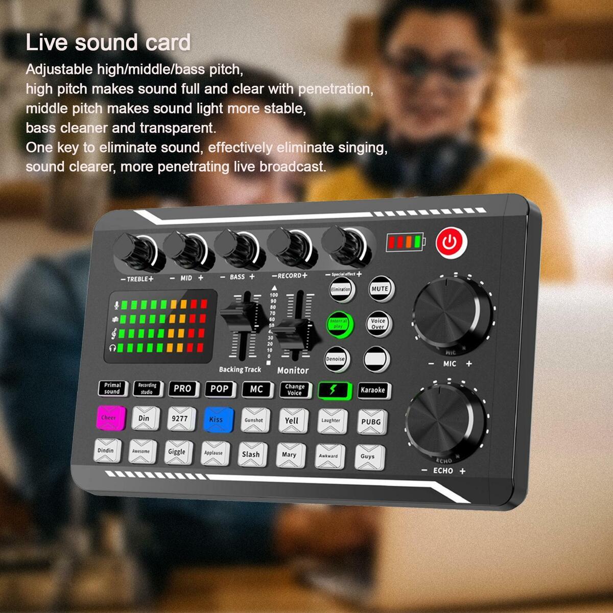 F998 Sound Mixer Sound Card Microphone for Karaoke Live Recording Cell Phone