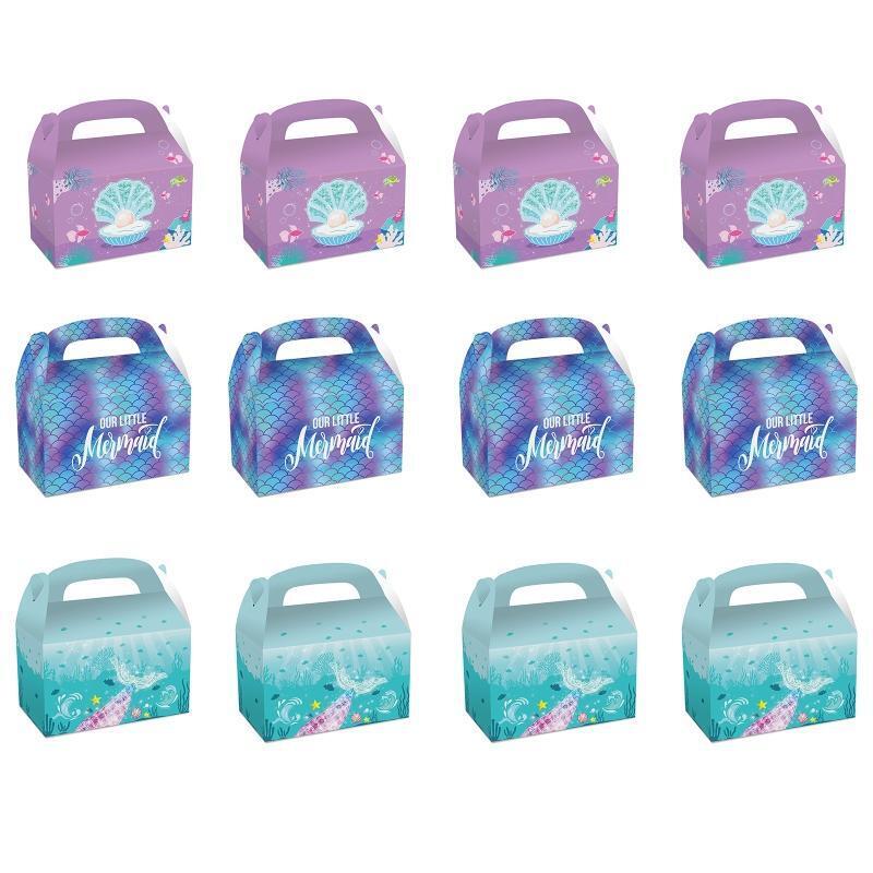 12 Pcs Colorful Mermaid Gift Paper Bags Ocean Sea Life Gift Boxes Party Supplies