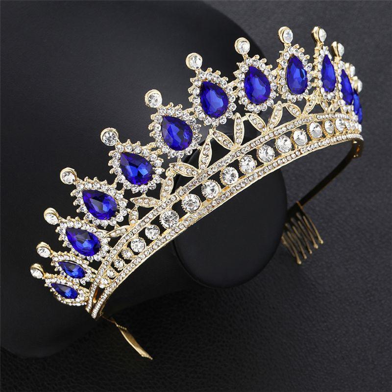 Blue Bride Crown Hair Triple Wedding Garment Jewelry for Women