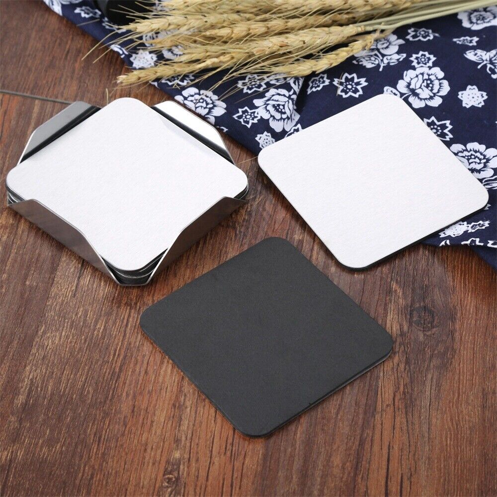 6pcs/Set Stainless Steel Coaster Cup Mats Pads Non-slip Pad With Holder Square