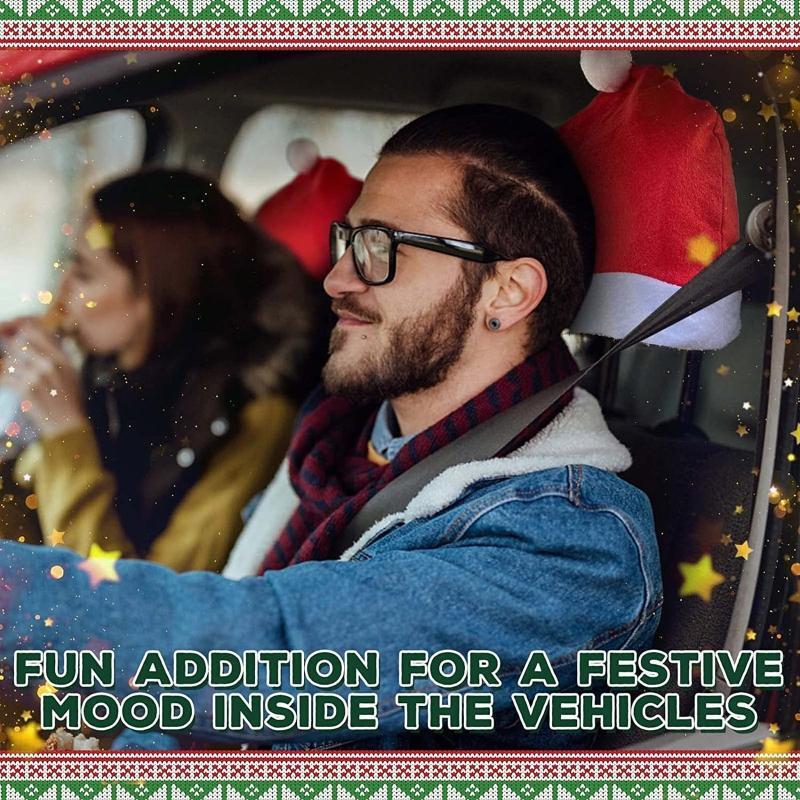 Christmas Santa Hat Car Headrest Cover 4pcs Home Holiday Party Backdrop Decor