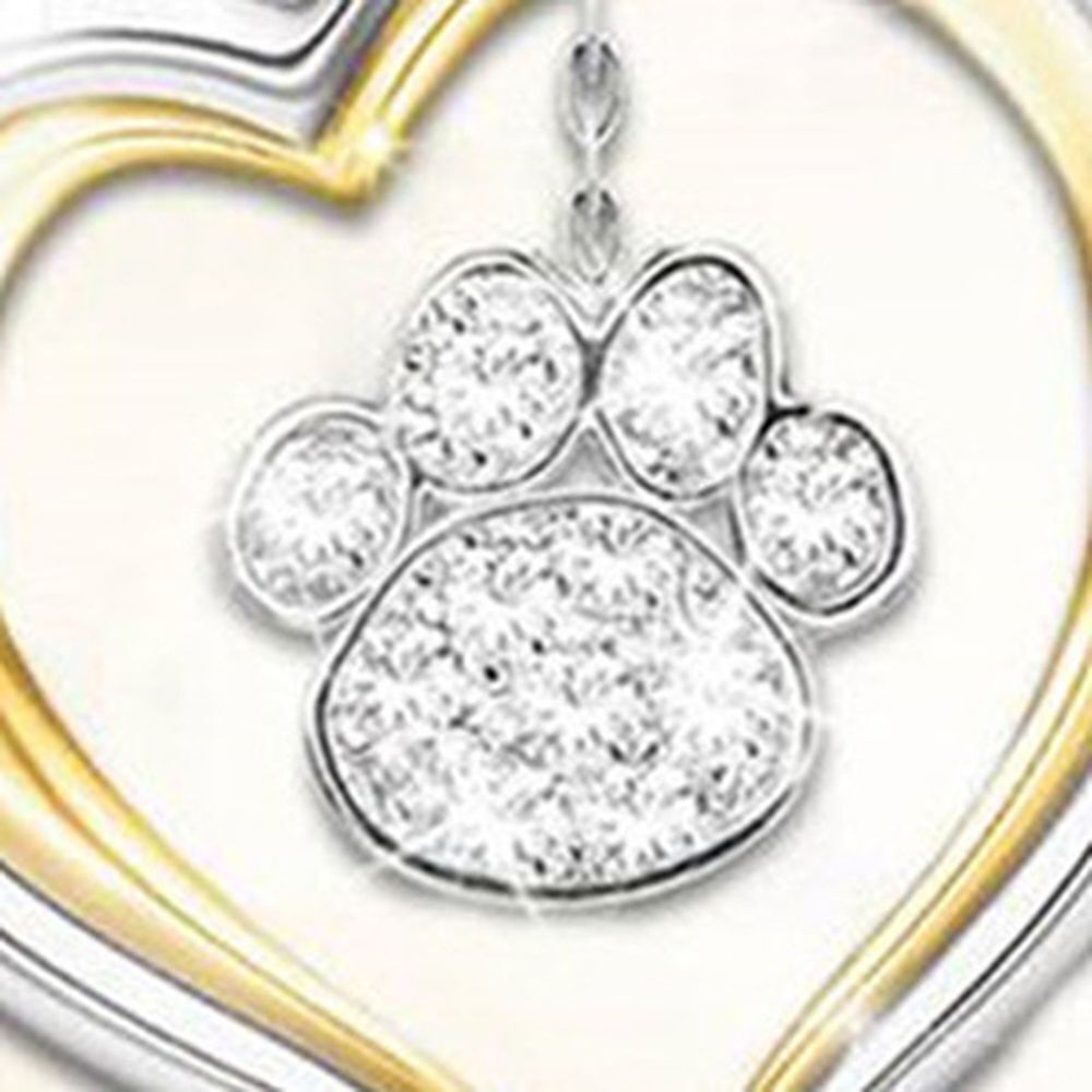 Day Gifts Cat Paw Alloy Two-color Heart Necklace Thin Chain Pendant Choker
