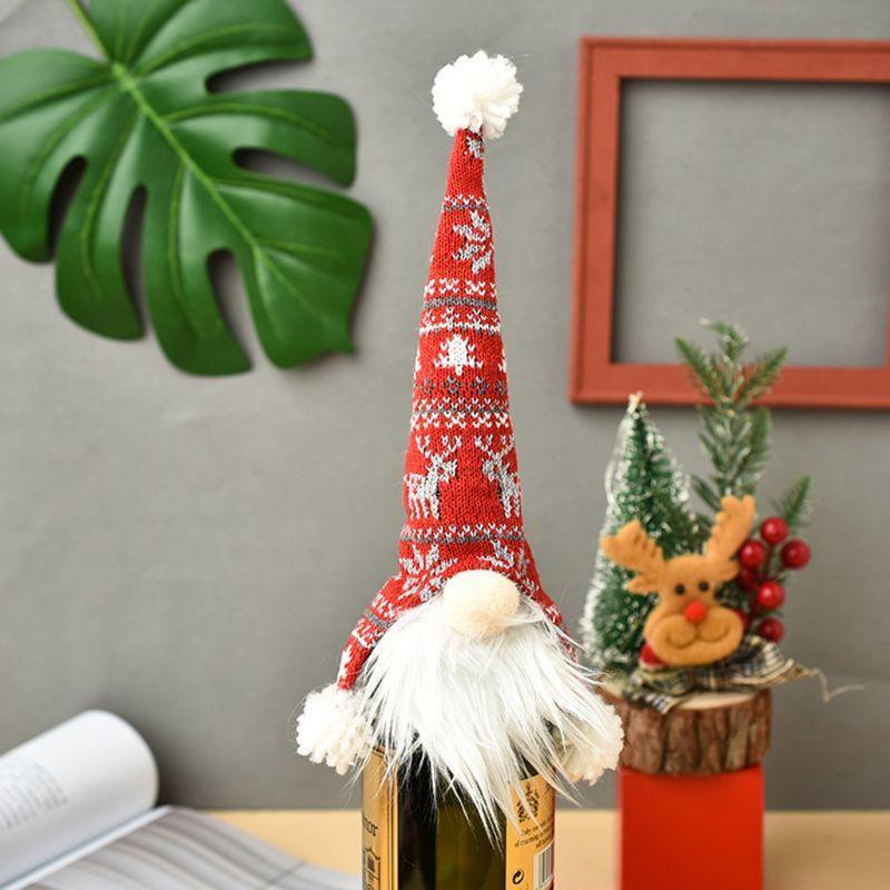 Christmas Gnome Champagne Red Wine Bottle Topper Cover Swedish Tomte Decoration