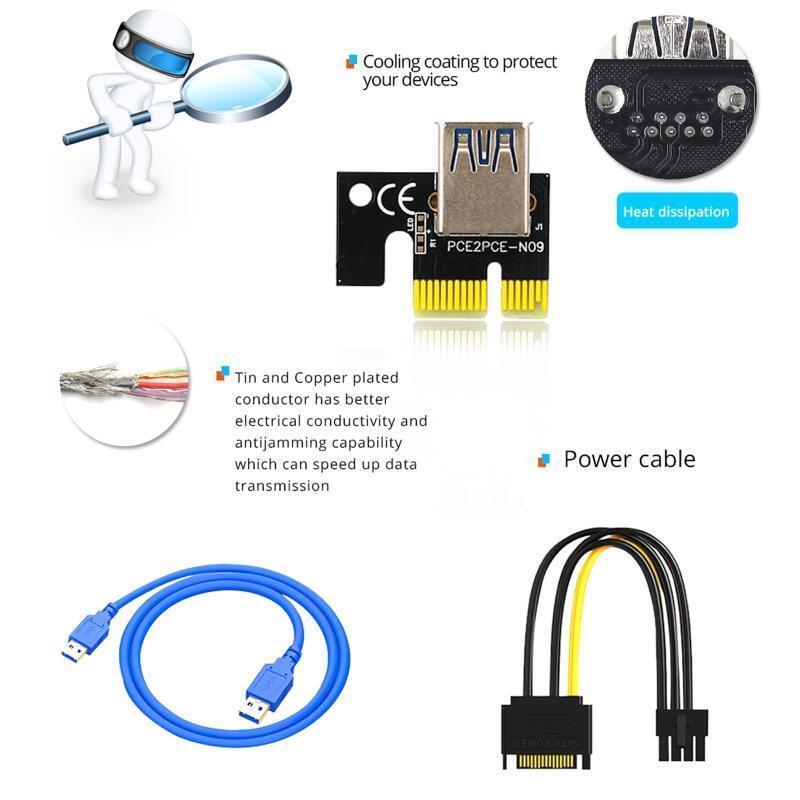 RGB PCI-E Riser Card VER 15X PCIE PCI-E Express Adapter 1X to16X USB3.0 Extender