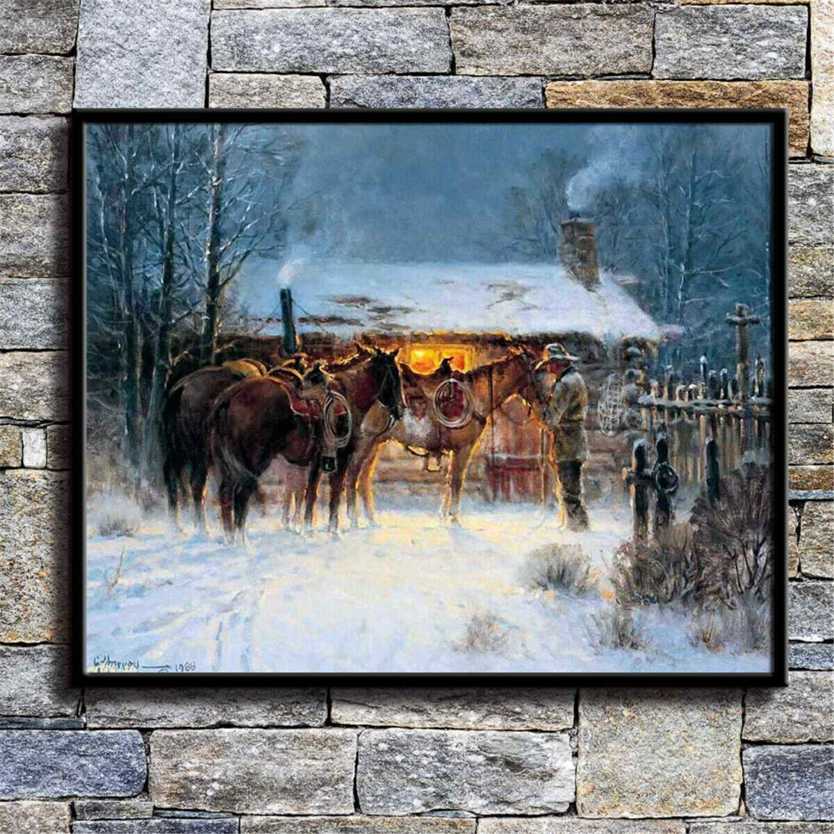 Western Cowboy Horse Winter HD Canvas Print Picture Wall Art Poster  Home Decor