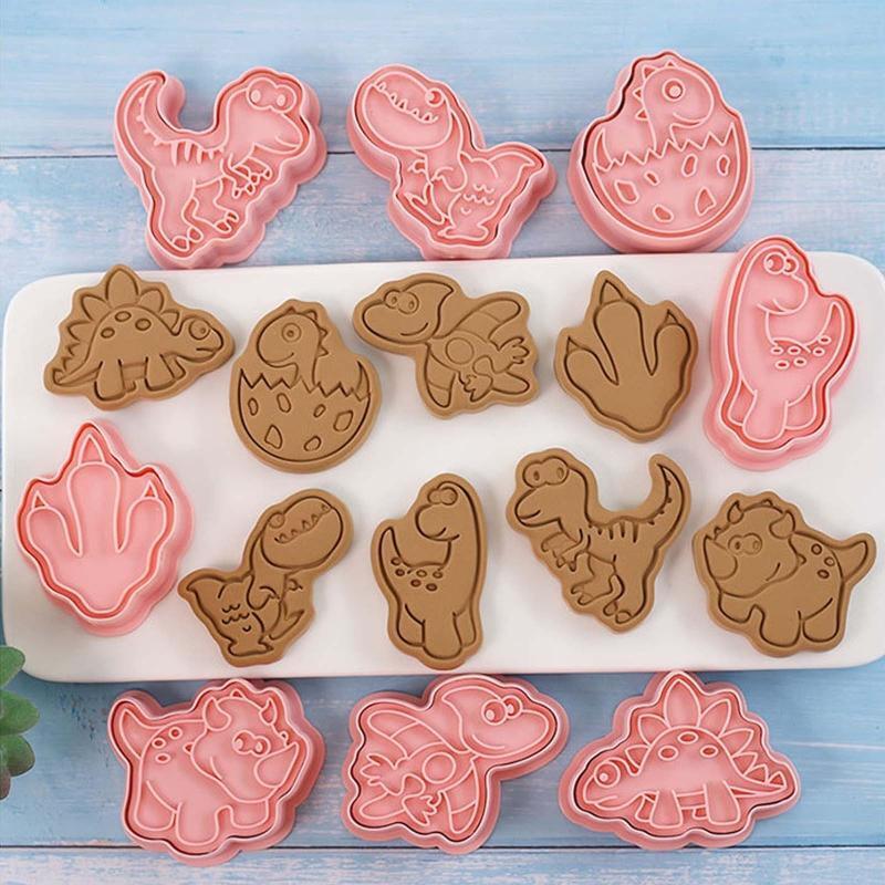 Set of 8 Plastic Cookie Moulds Cutters Biscuit Stamper Cutters Dinosaur Shaped
