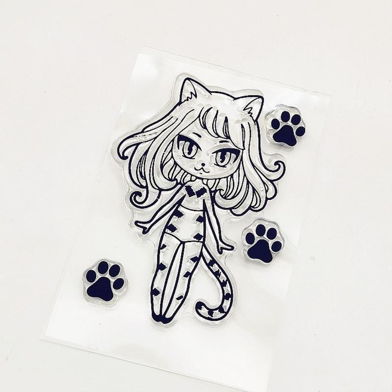 Cat Girl Silicone Clear Stamp DIY Seal Scrapbooking Embossing Photo Album Decor