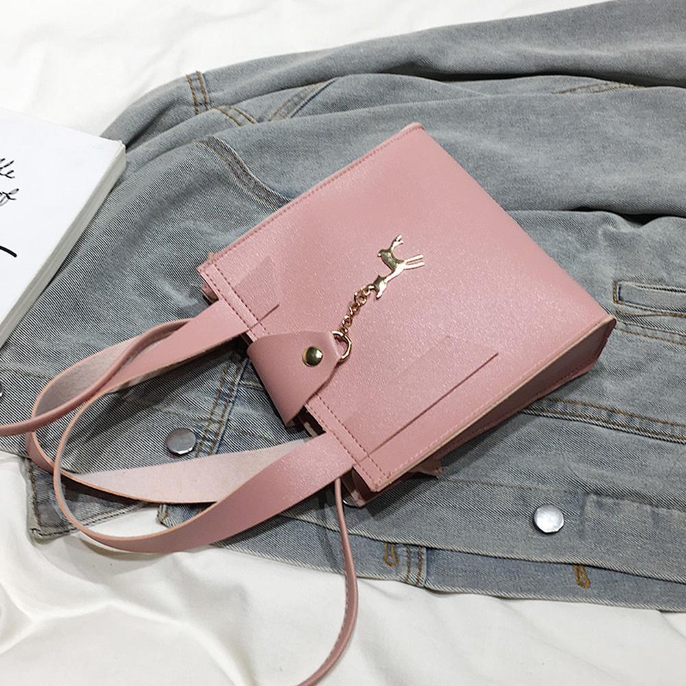 Deer Women Leather Messenger Handbags Casual Pure Mini Shoulder Bags (Pink)