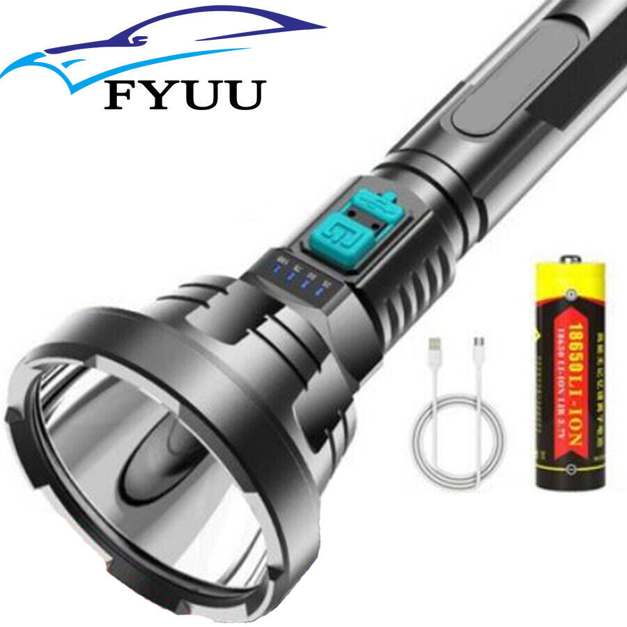 258 * 80mm 90000lm Super Bright LED Flashlight 3 Lighting Mode Built-in Battery