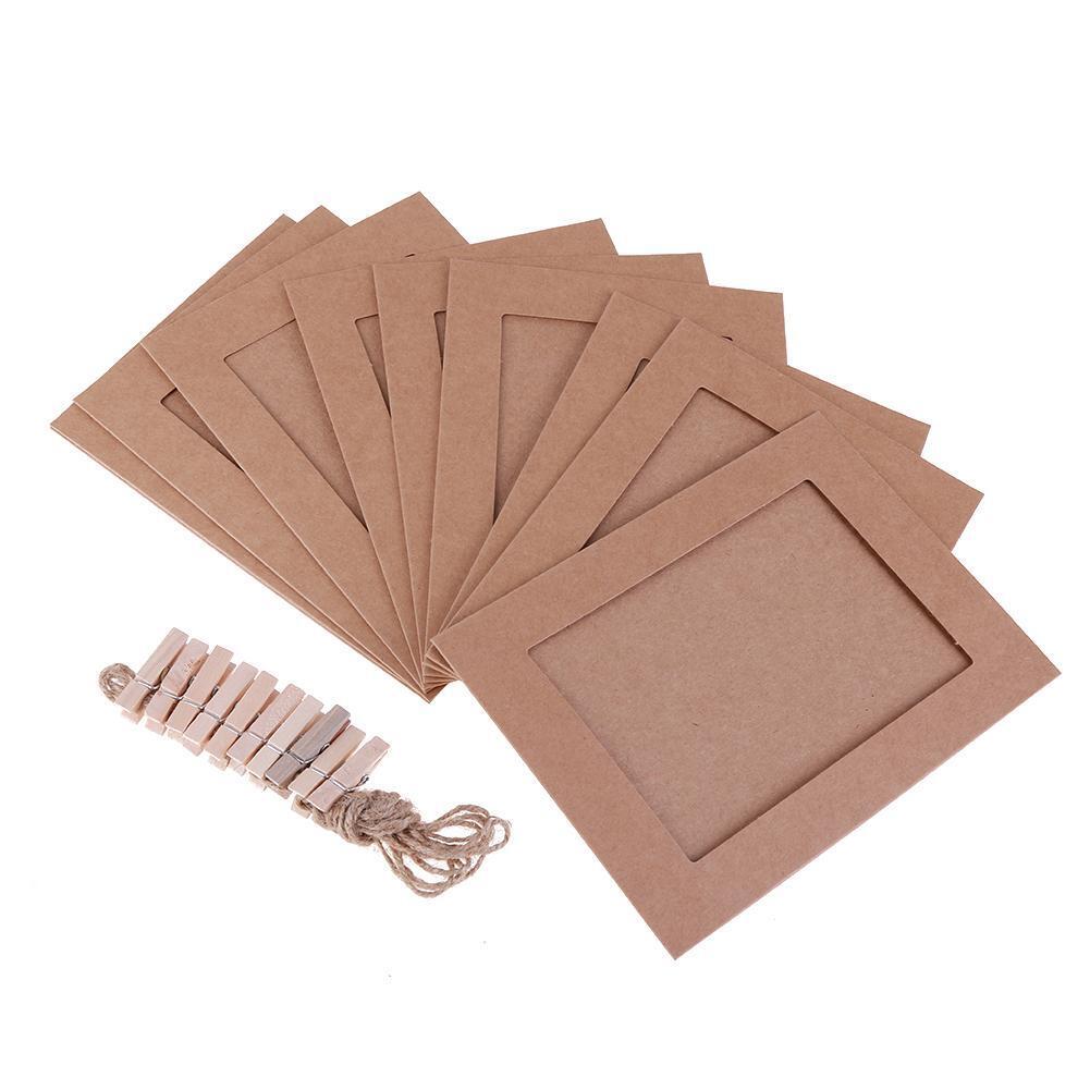 10pcs Paper Frame with Clips Rope Combine DIY Wall Photo Hanging Home(7in)