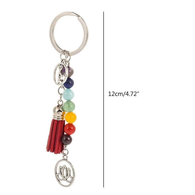 Creative Lotus Tassel Keychain 7 Chakras Colorful Stone Beads for Backpack Purse