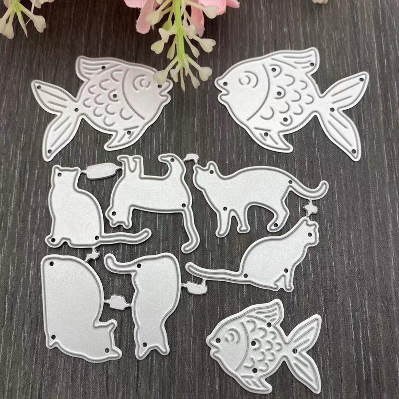 Cute Cat Fish Metal Cutting Dies Stencil DIY Scrapbook Album Paper Card Template