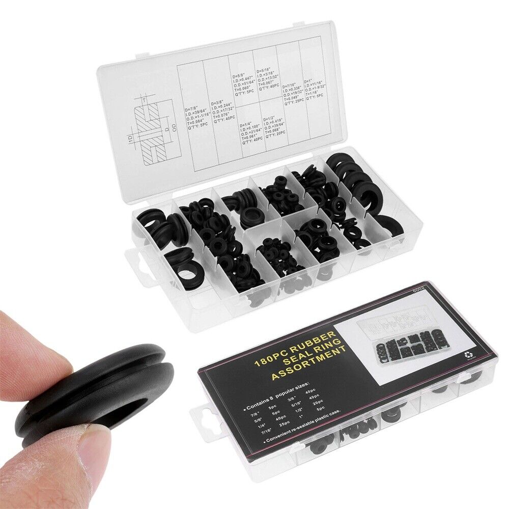 Practical Grommet Assortment Rubber Set Firewall Wiring Wire Cable Gasket 180pcs
