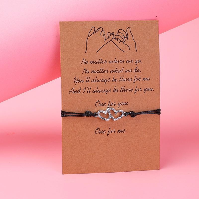 Double Heart Pendant Bracelet Jewelry for Best Friend Family Women Mens Girls