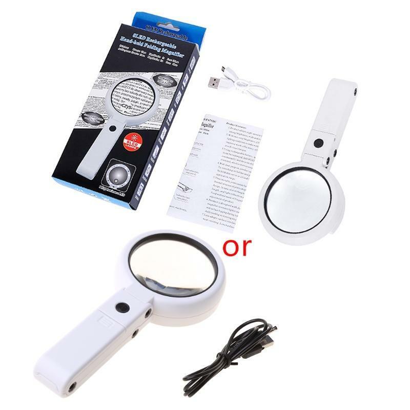 5X 11X Handheld Folding Lamp Loupe Magnifier Reading Portable with 8 LED Lights