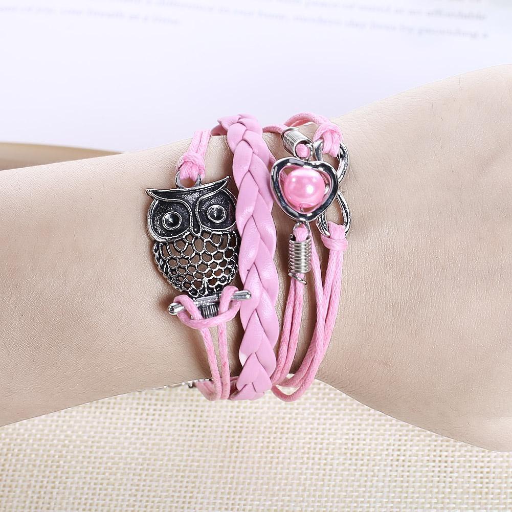 Women Stainless Steel Heart-Shaped Handmade Woven Fashion Bracelet(Pink)