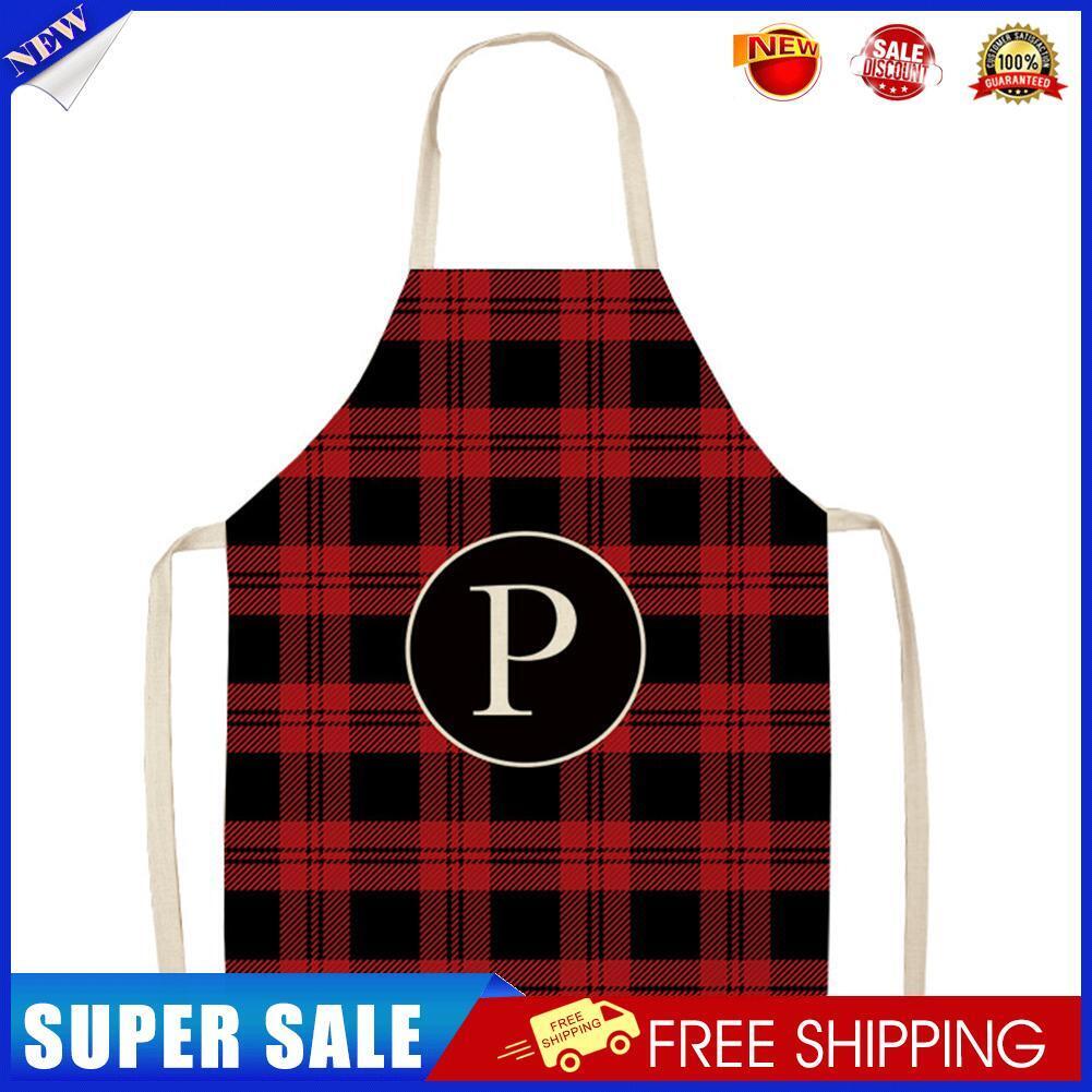 Plaid P Print Apron Linen Waterproof Cooking Bibs Chefs Pinafore (68X55CM)