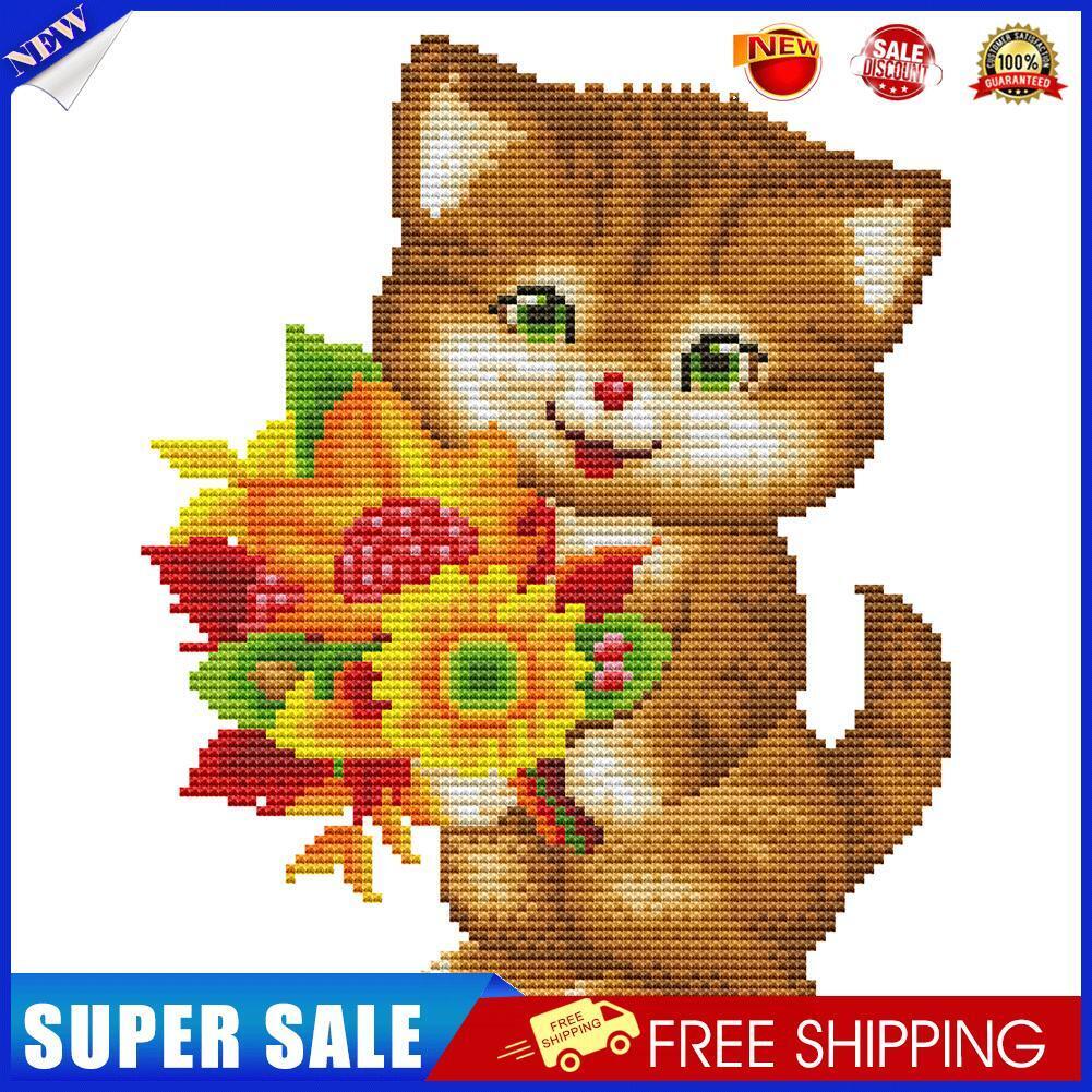 14CT Counted Cross Stitch Kits DIY Sunflower Cat Embroidery Home Needlework