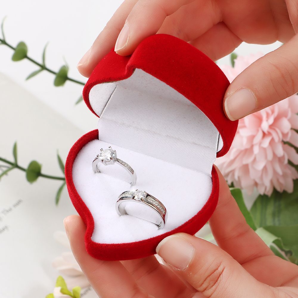 Exquisite Ring Display Box Double Ring Storage Box Velvet Jewelry Box Red Rose