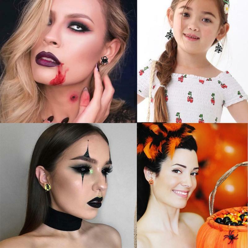 Christmas Halloween Stud Earring Set Women Bat Pumpkin Lamp Spider Web Earrings