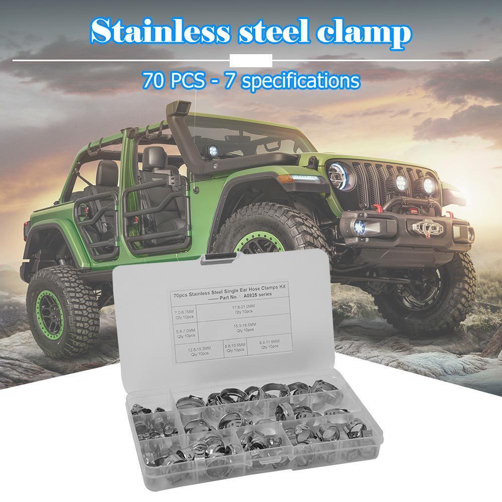 70pcs 7 Sizes Stainless Steel Single Ear Hose Clamps Fuel Air Pipe O Clips