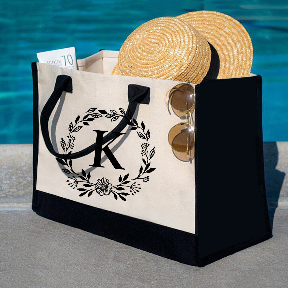 Letter Canvas Bag Women Hit Color Simple Shoulder Shopping Tote Handbag (K)