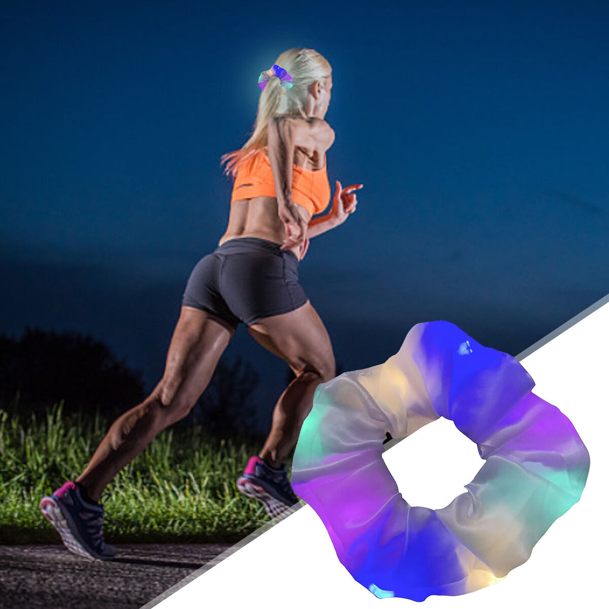 Scrunchy with LED Light Glowing Hairband & Elastic Girl Hair Band (White)