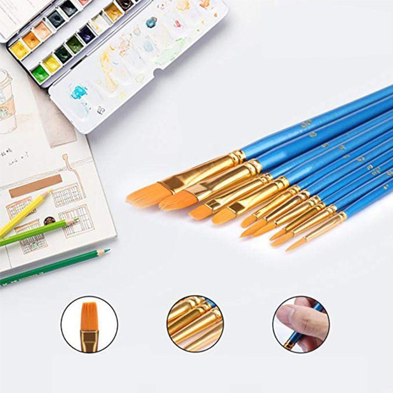 10 pc Professional Artist Paint Brush Nylon for Kids Beginners Amateurs Painter
