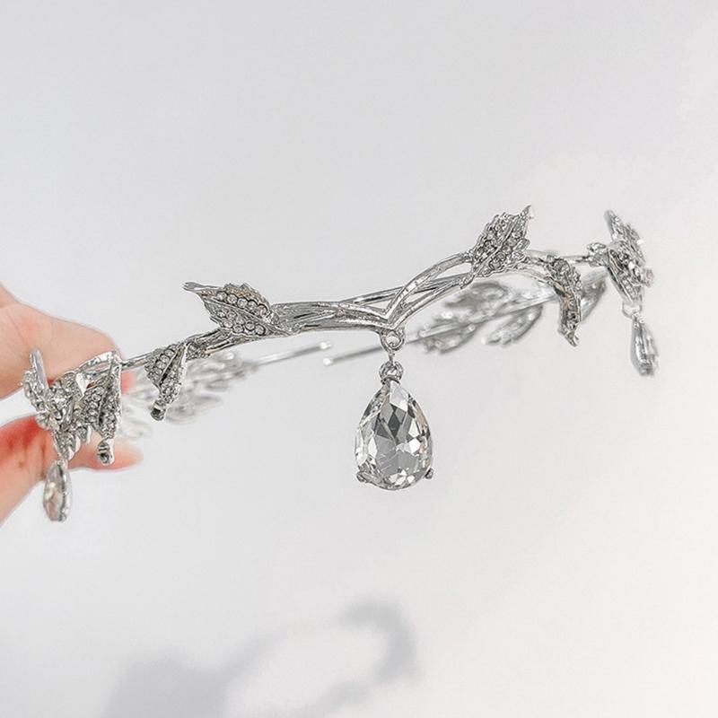 Wedding Bride Forehead Tiara Headband Crystal Leaf Hairband Fairy Jewelry Crown