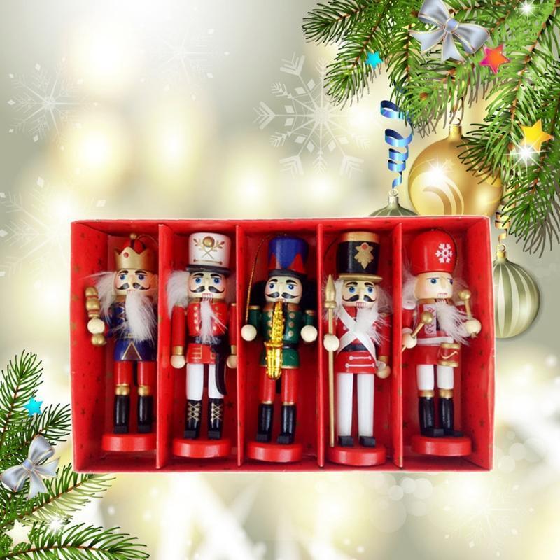 5pcs 12cm Wooden Nutcracker Puppet Drawing Walnuts Soldier Christmas Decorations