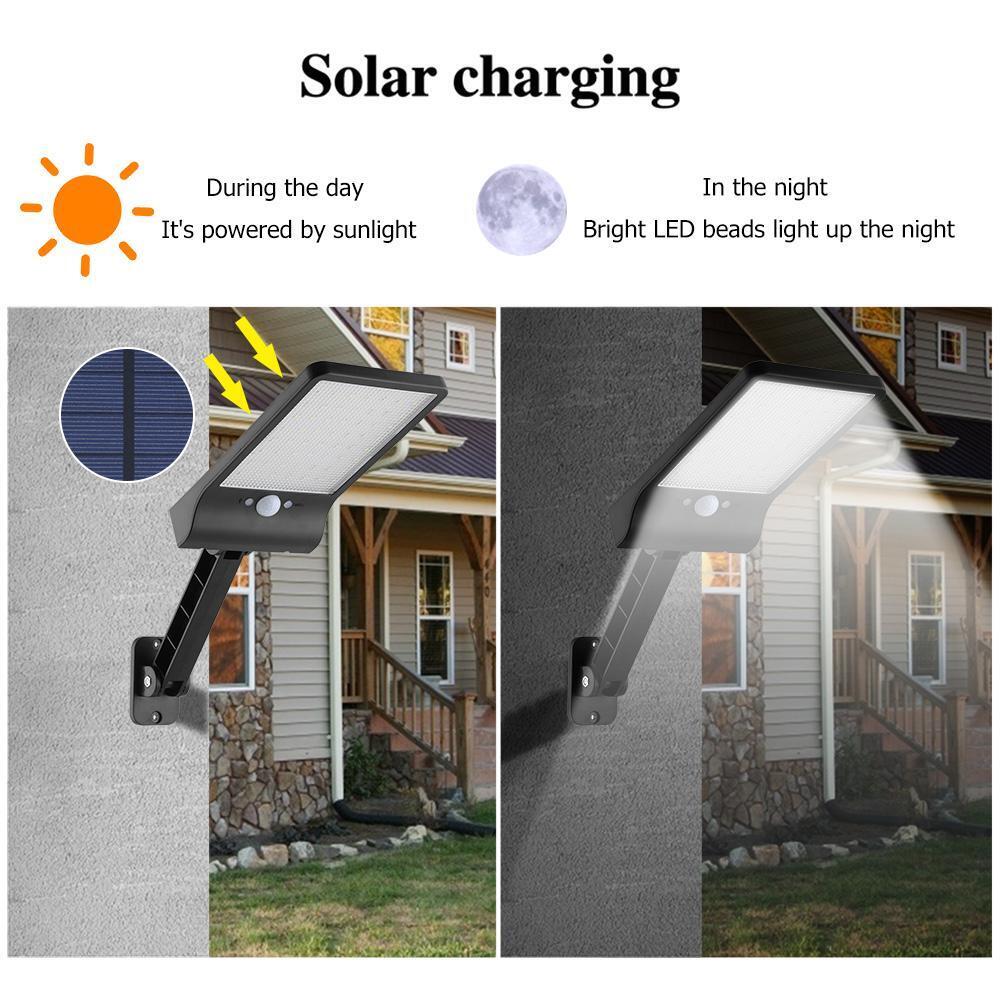 56LED Solar Motion Sensor Wall Light Remote Control Street Lamp (Black)