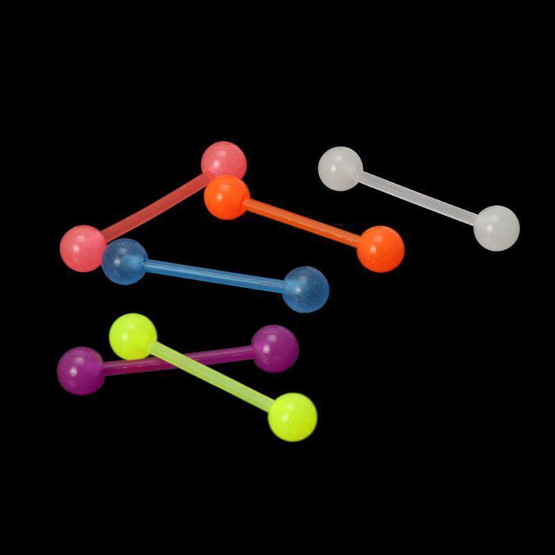 Nice 6 Pieces Luminous Glow Ball Tongue Nose Stud Body Piercing Jewelry Decor