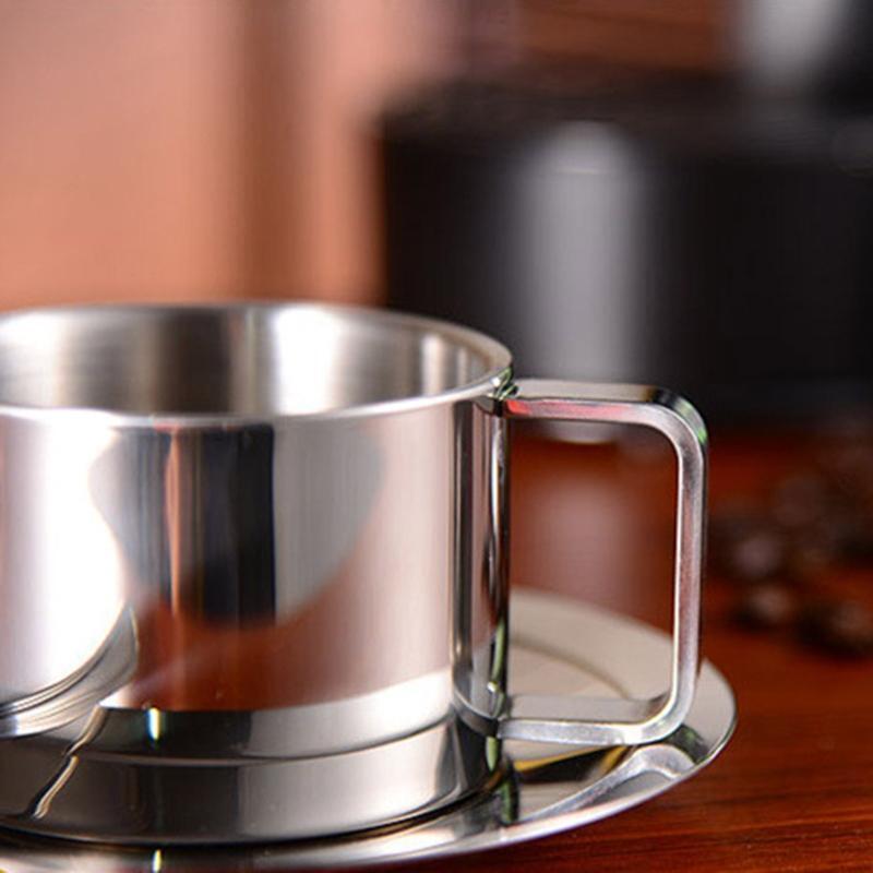 Stainless Steel Coffee Cup Set Double Walled Coffee Mugs with Saucer and Spoon