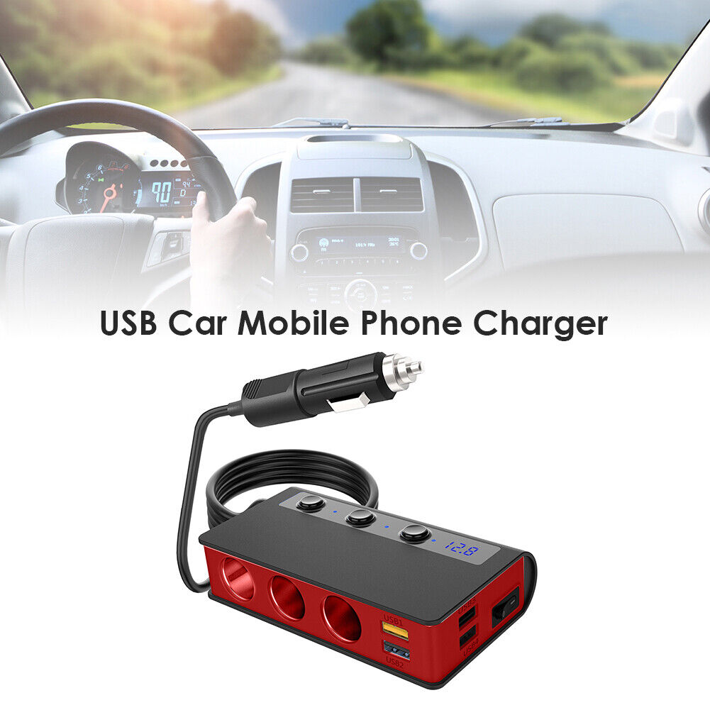 QC3.0 Cigarette Lighter 3 Socket 180W Power Adapter USB Car Charger (Red)
