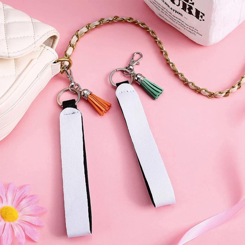 Sublimation Blank Keychain Jump Rings Self-printable Wrist Strap Lanyard Tassels