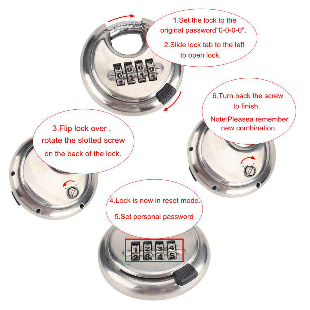 4 Digit Combination Discus Lock Keyless Stainless Steel Disc Padlock 70mm
