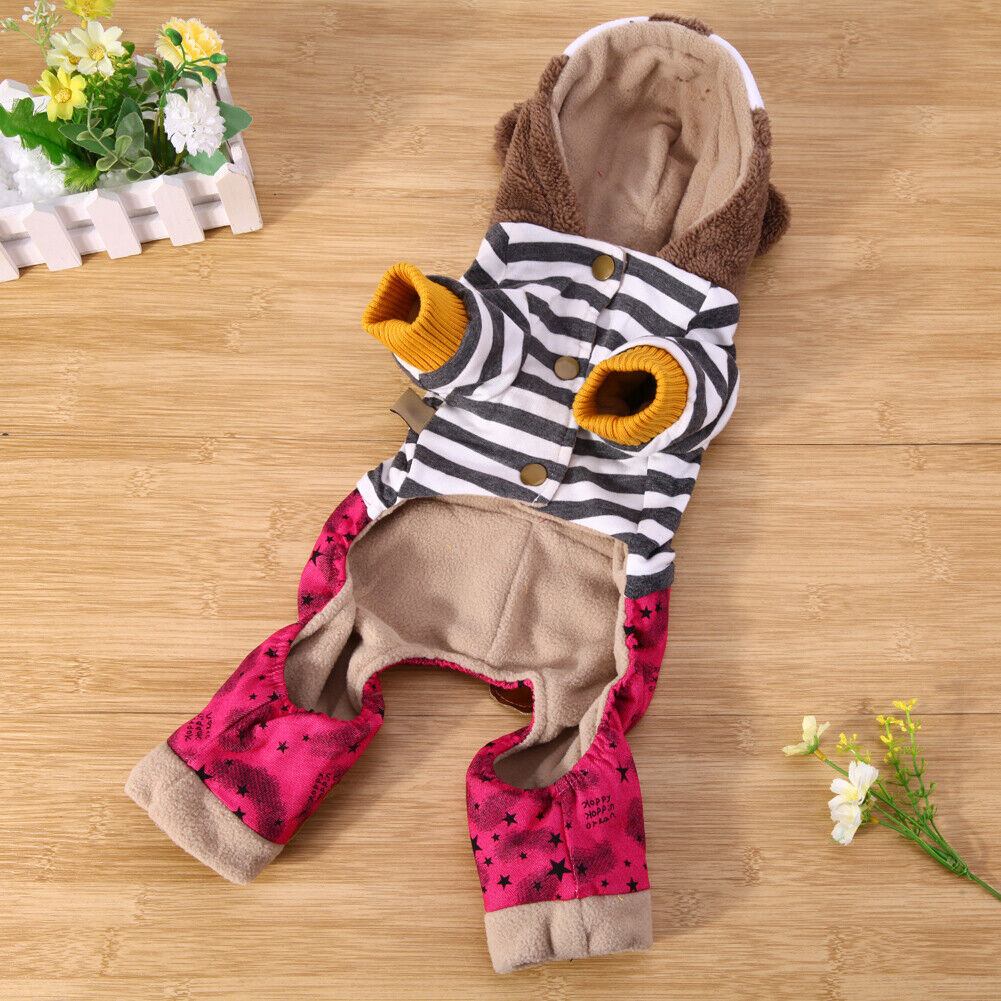 Winter Warm Dog Cotton Clothes Hoodie Four Leg Pet Coat Rose Red XXL-150903