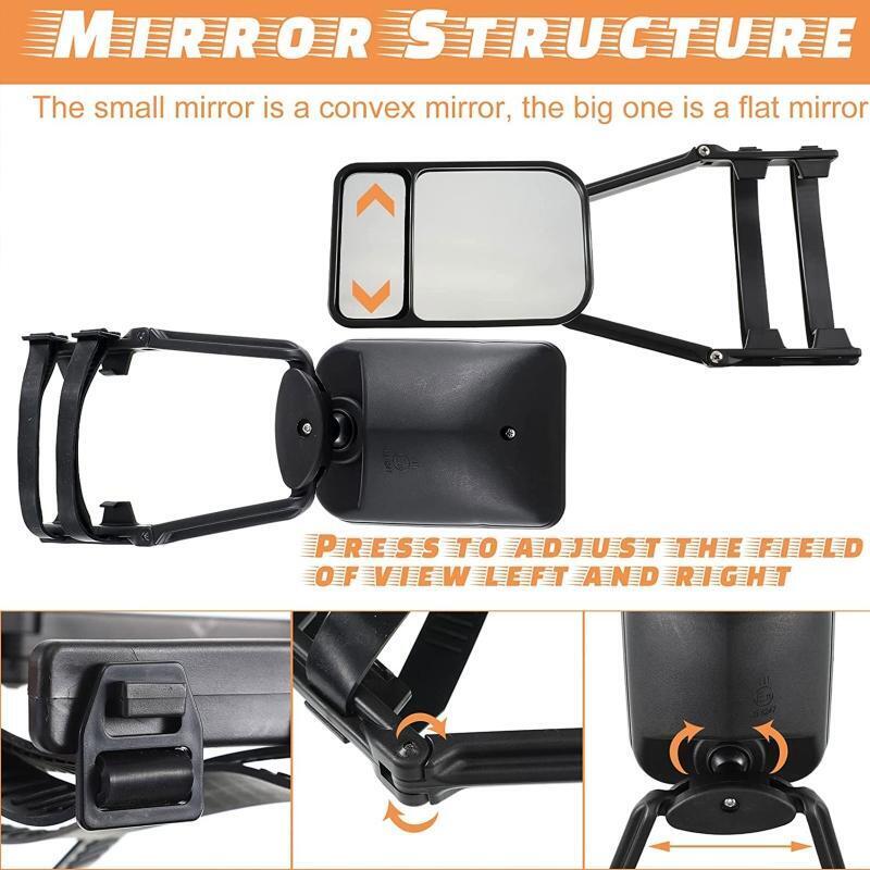 Adjustable Clip On Car Mirror Rearview Extension Towing Mirror Rotatable for RV