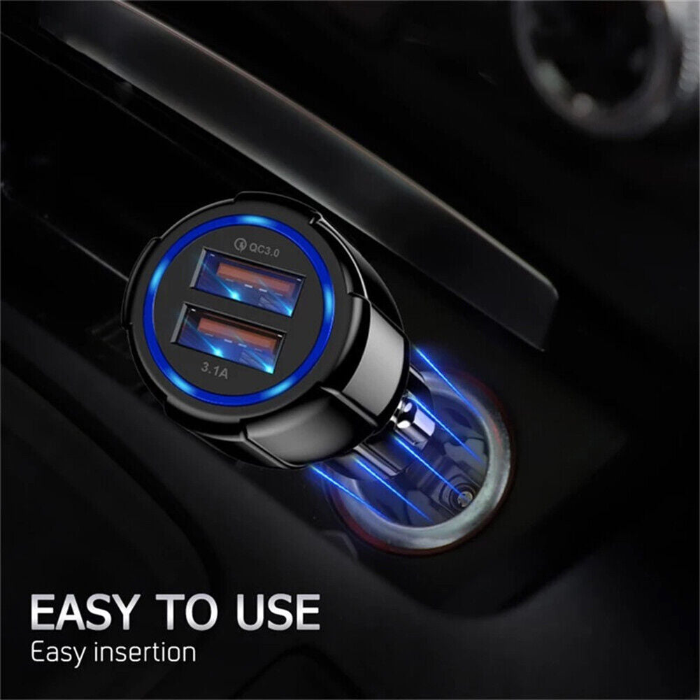 Phone Car Charger QC3.0 Dual USB Fast Charging Adapter for Mobile (Black)