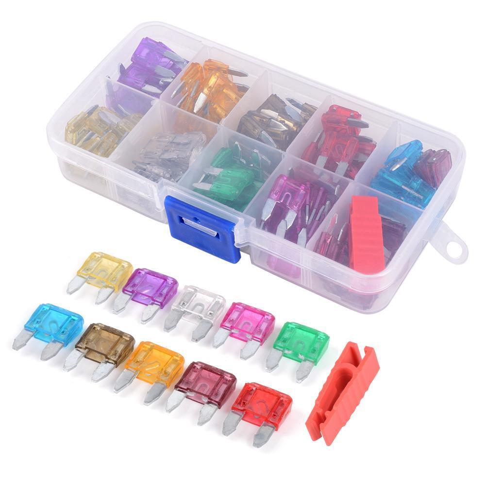 100pcs Mini Car Fuses 3A 5A 7.5A 10A 15A 20A 25A 30A 35A 40A with Box+Clip