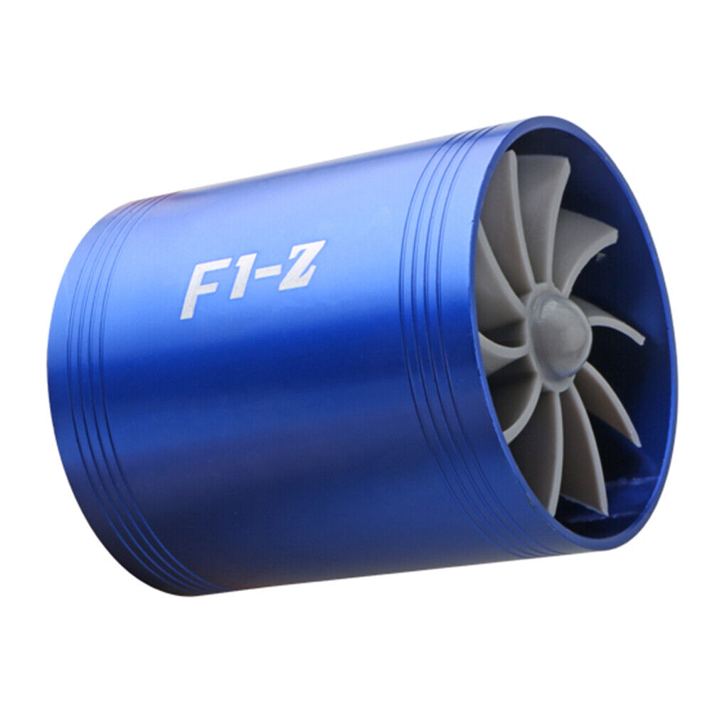F1-Z Car Air Intake Double Turbine Refit Turbo Gas Fuel Saver Fan (Blue)