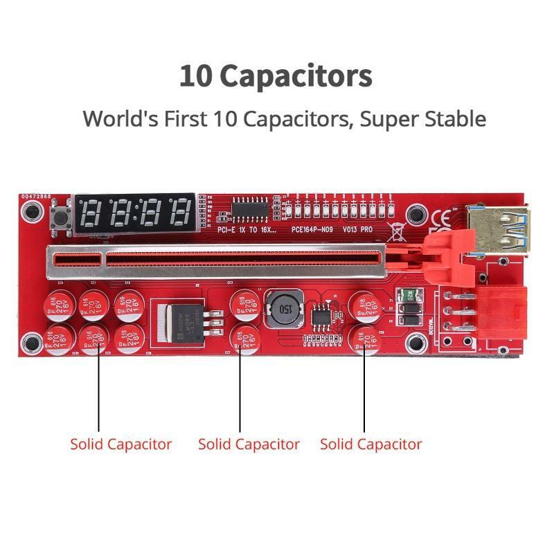 PCI-E Riser Card VER013 Pro PCIE 1X to 16X Expansion Card USB3.0 Sata 6Pin + LED