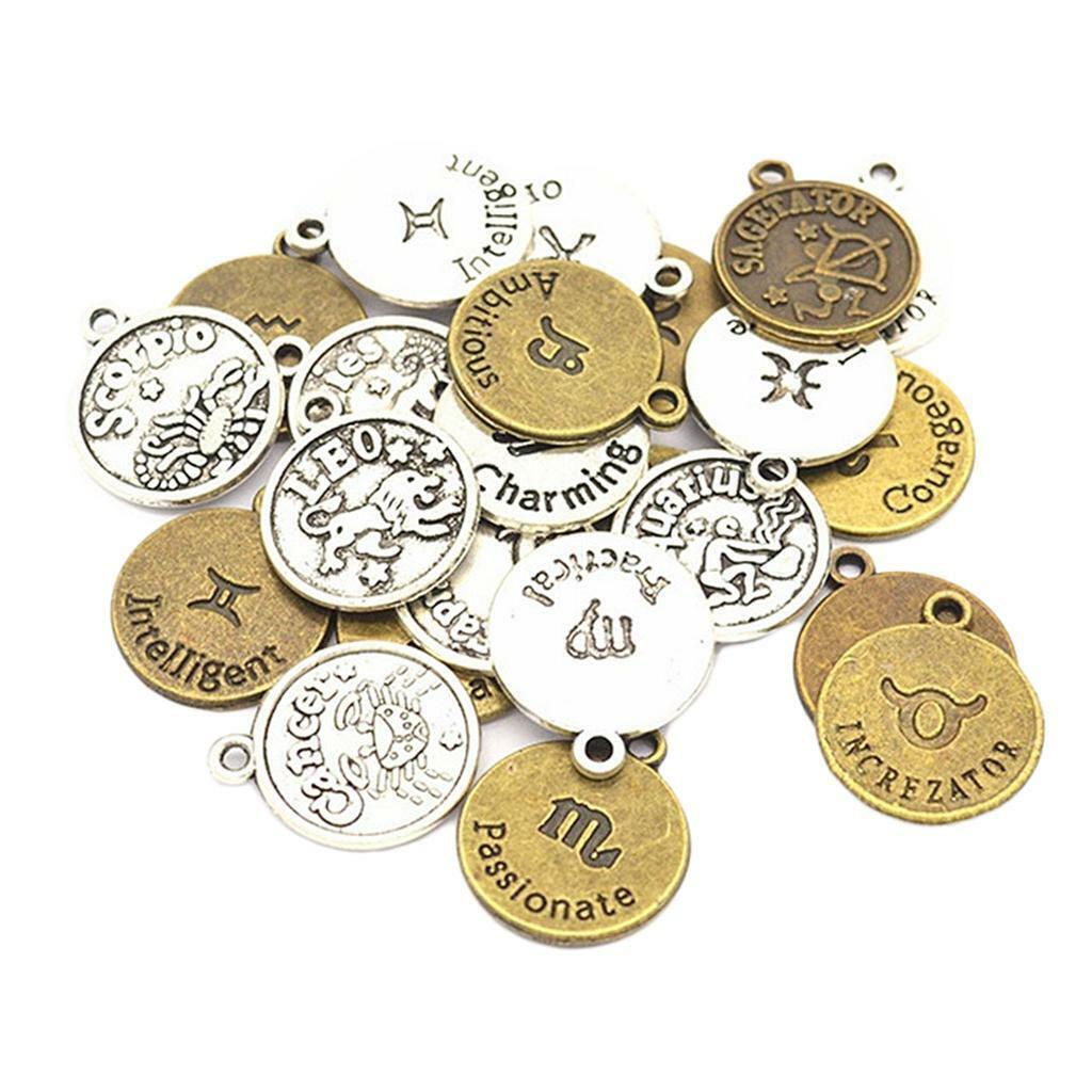 24pcs 12 Zodiac Charms Pendant DIY Choker Necklace Bead Jewelry Making Craft