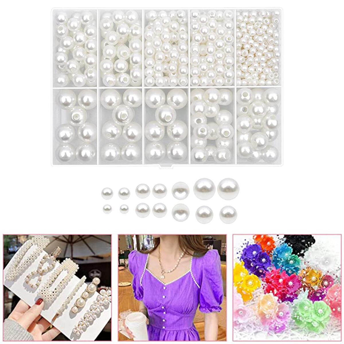 Paquet de 470 Perles En   Trou 4 Mm 6 Mm 8 Mm 10 Mm 12 Mm