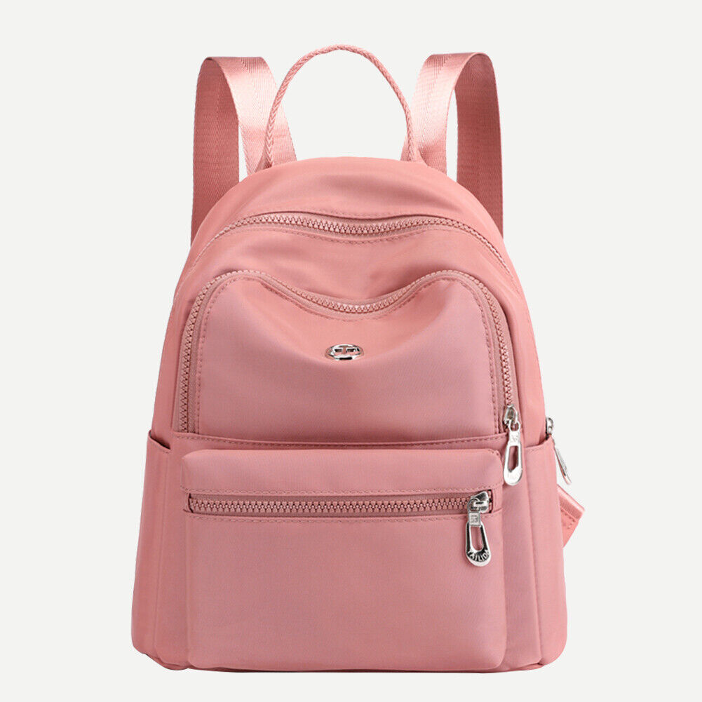 Waterproof Nylon School Shoulder Bag Women Casual Travel Backpack (Pink)